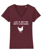 CHICKENS Tricou mânecă scurtă guler V Damă Evoker