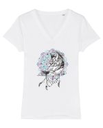 Pisică în Lună Dreamcatcher Mandala Tricou mânecă scurtă guler V Damă Evoker