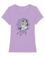 Pisică în Lună Dreamcatcher Mandala Tricou mânecă scurtă guler larg fitted Damă Expresser