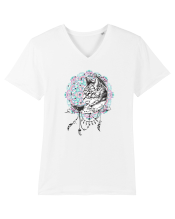 Pisică în Lună Dreamcatcher Mandala White