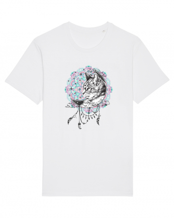 Pisică în Lună Dreamcatcher Mandala White