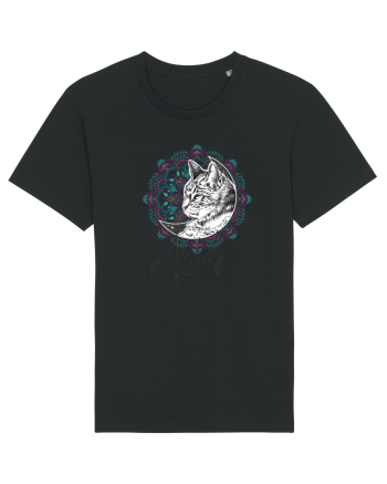 Pisică în Lună Dreamcatcher Mandala Black