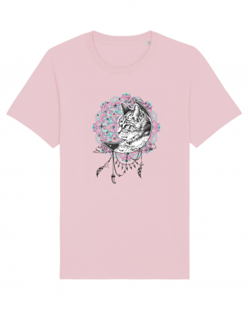 Pisică în Lună Dreamcatcher Mandala Cotton Pink