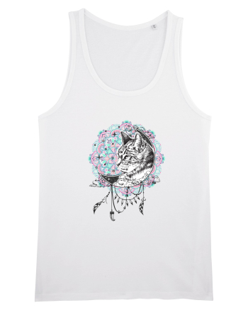 Pisică în Lună Dreamcatcher Mandala White
