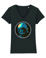 Retro Astronaut  Tricou mânecă scurtă guler V Damă Evoker