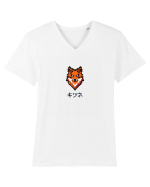Vulpe (kitsune, katakana) Pixel Art  (negru) Tricou mânecă scurtă guler V Bărbat Presenter