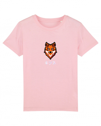 Vulpe (kitsune, katakana) Pixel Art  (alb) Cotton Pink