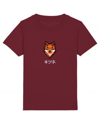 Vulpe (kitsune, katakana) Pixel Art  (alb) Burgundy