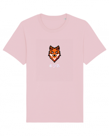 Vulpe (kitsune, katakana) Pixel Art  (alb) Cotton Pink