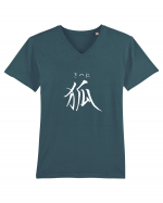 Vulpe în Japoneză (kitsune, hiragana și kanji) alb Tricou mânecă scurtă guler V Bărbat Presenter