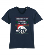 Christmas By Day Gamer By Night Tricou mânecă scurtă guler V Bărbat Presenter