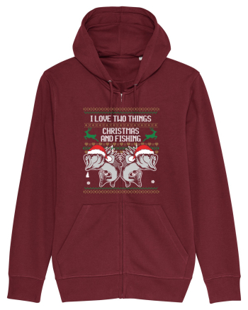 I Love Two Things Christmas And Fishing Burgundy