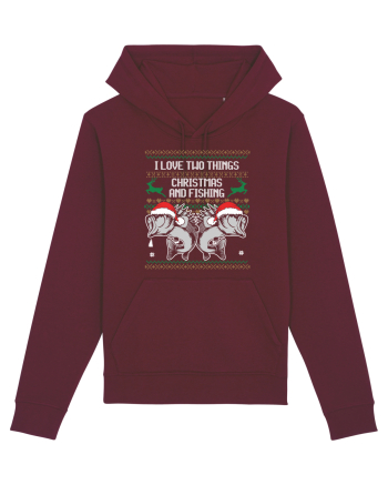 I Love Two Things Christmas And Fishing Burgundy