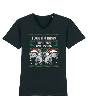 I Love Two Things Christmas And Fishing Black