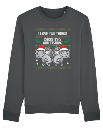 I Love Two Things Christmas And Fishing Anthracite