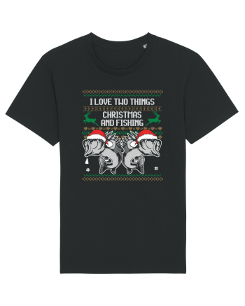 I Love Two Things Christmas And Fishing Black