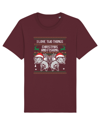 I Love Two Things Christmas And Fishing Burgundy