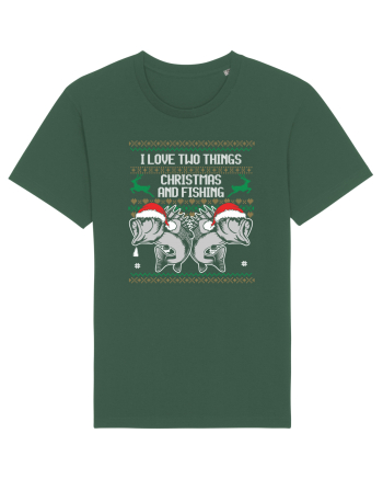 I Love Two Things Christmas And Fishing Bottle Green