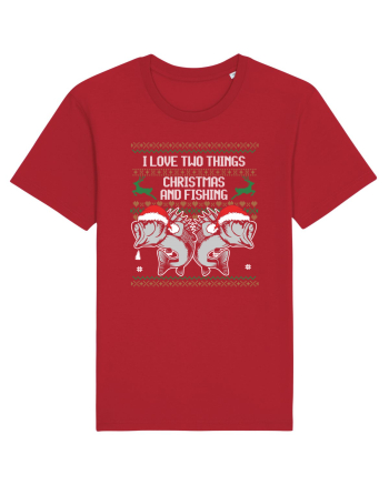 I Love Two Things Christmas And Fishing Red