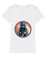 Retro Astronaut  Tricou mânecă scurtă guler V Damă Evoker