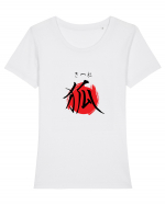 Vulpe în Japoneză (kitsune, hiragana și kanji) negru și roșu Tricou mânecă scurtă guler larg fitted Damă Expresser