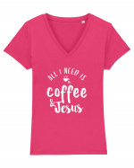 Coffee & Jesus Tricou mânecă scurtă guler V Damă Evoker