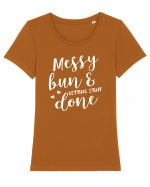 Messy bun getting stuff done Tricou mânecă scurtă guler larg fitted Damă Expresser