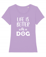 Life is better with a dog. Tricou mânecă scurtă guler larg fitted Damă Expresser