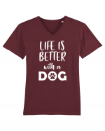 Life is better with a dog. Tricou mânecă scurtă guler V Bărbat Presenter