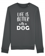 Life is better with a dog. Bluză mânecă lungă Unisex Rise