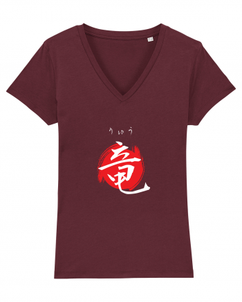 Dragon în Japoneză (ryuu, hiragana și kanji) alb și roșu Burgundy