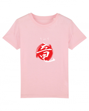 Dragon în Japoneză (ryuu, hiragana și kanji) alb și roșu Cotton Pink