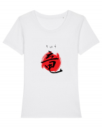 Dragon în Japoneză (ryuu, hiragana și kanji) negru și roșu Tricou mânecă scurtă guler larg fitted Damă Expresser