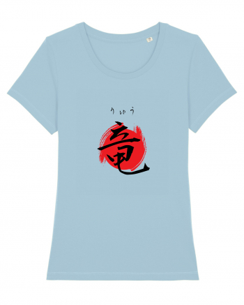 Dragon în Japoneză (ryuu, hiragana și kanji) negru și roșu Sky Blue