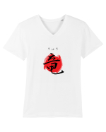 Dragon în Japoneză (ryuu, hiragana și kanji) negru și roșu Tricou mânecă scurtă guler V Bărbat Presenter