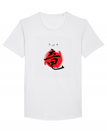 Dragon în Japoneză (ryuu, hiragana și kanji) negru și roșu Tricou mânecă scurtă guler larg Bărbat Skater