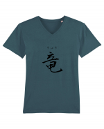 Dragon în Japoneză (ryuu, hiragana și kanji) negru Tricou mânecă scurtă guler V Bărbat Presenter