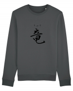 Dragon în Japoneză (ryuu, hiragana și kanji) negru Bluză mânecă lungă Unisex Rise