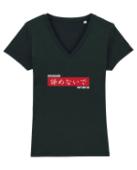 „don't give up” în Japoneză (akiramenaide) alb Tricou mânecă scurtă guler V Damă Evoker