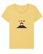 Muntele Fuji (Fujisan) kanji negru Tricou mânecă scurtă guler larg fitted Damă Expresser