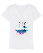 Muntele Fuji (Fujisan) negru  Tricou mânecă scurtă guler V Damă Evoker