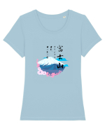 Muntele Fuji (Fujisan) negru  Tricou mânecă scurtă guler larg fitted Damă Expresser