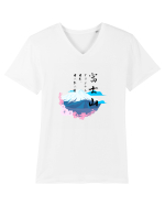 Muntele Fuji (Fujisan) negru  Tricou mânecă scurtă guler V Bărbat Presenter