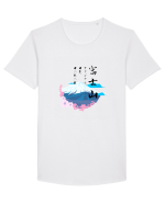 Muntele Fuji (Fujisan) negru  Tricou mânecă scurtă guler larg Bărbat Skater