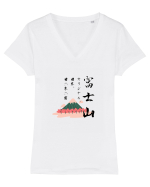 Muntele Fuji (Fujisan) negru  (ver 2) Tricou mânecă scurtă guler V Damă Evoker