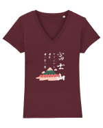 Muntele Fuji (Fujisan) negru (ver 2) Tricou mânecă scurtă guler V Damă Evoker