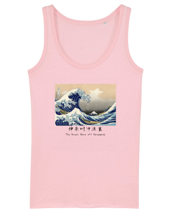 The Great Wave off Kanagawa (text negru) Cotton Pink