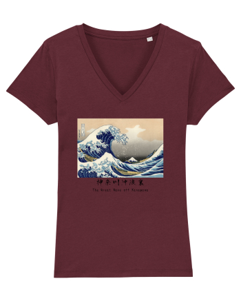 The Great Wave off Kanagawa (text negru) Burgundy