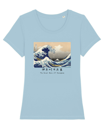 The Great Wave off Kanagawa (text negru) Sky Blue