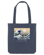 The Great Wave off Kanagawa (text alb) Sacoșă textilă